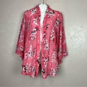 Torrid women 3/4 sleeve open pink white black floral cardigan size‎ 1/2